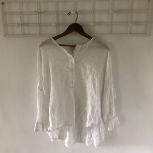 White long sleeve eyelet top